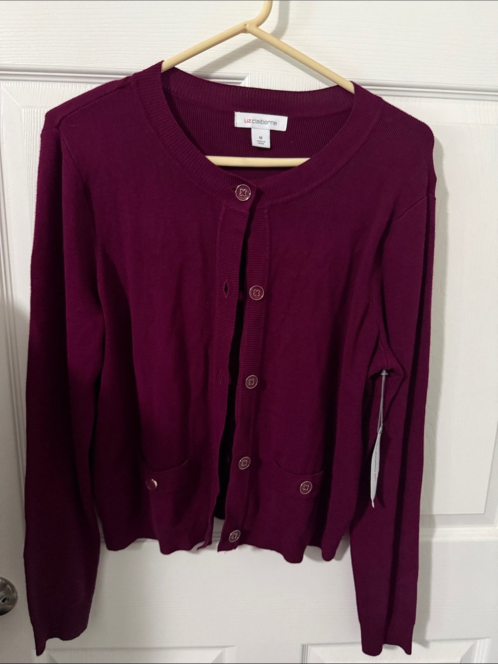 Liz Claiborne Deep Wine Button Front Cardigan